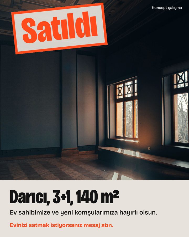 Satıldı etiketli paylaşım: Darıcı, 3+1, 140 m²