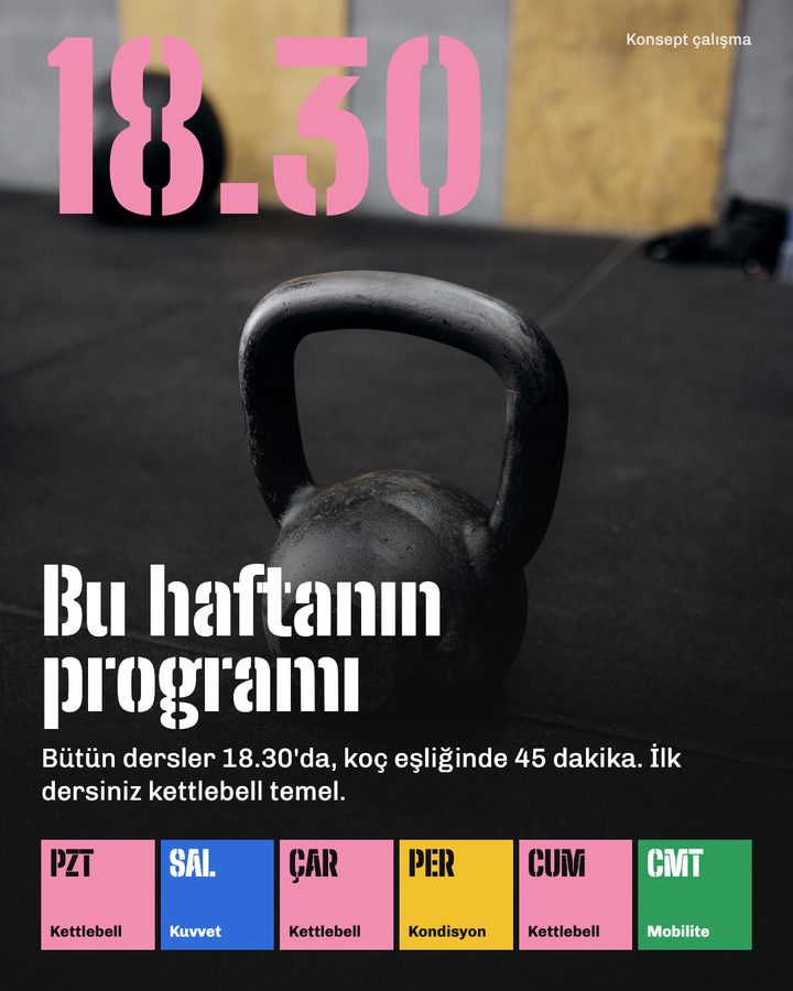 Haftanın ders programı: bütün dersler 18.30’da, her gün kendi renginde