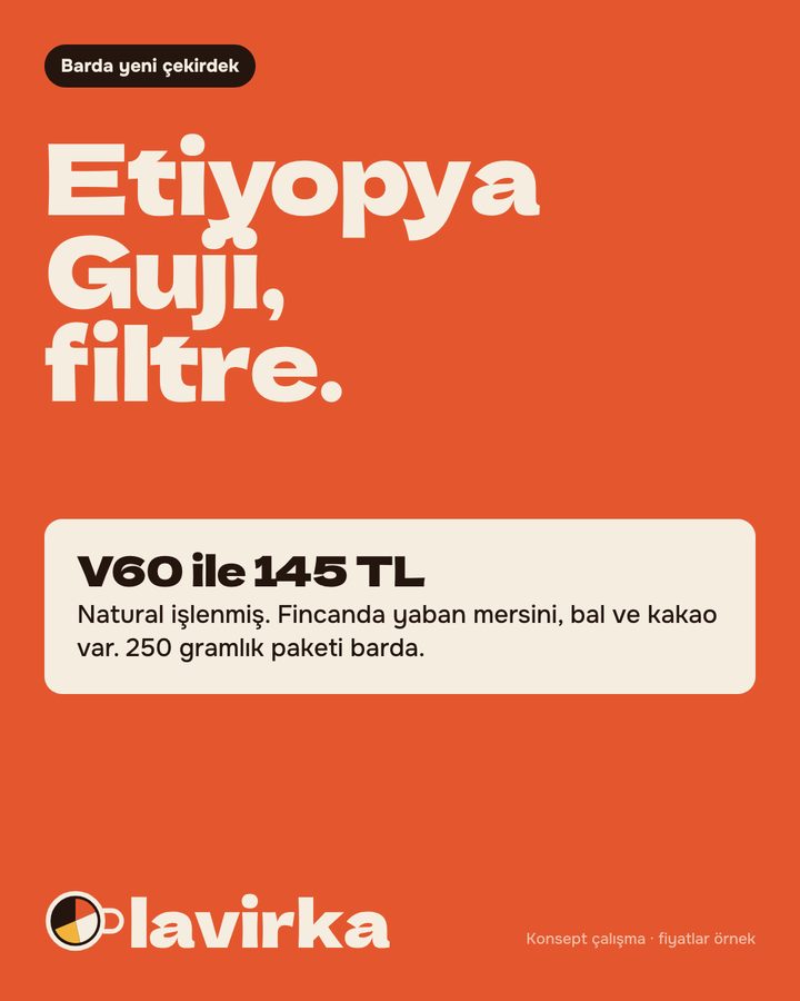 Barda yeni çekirdek: Etiyopya Guji, V60 ile 145 TL